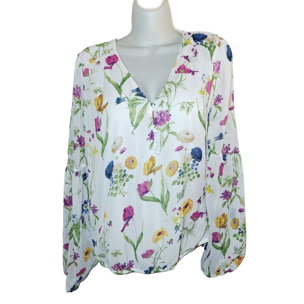 TAMARA H. White Multicolor Floral Blouse M Boardroom.chic Cottagecore
